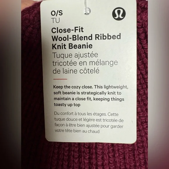 Lululemon Close Fit Wool-Blend Ribbed Knit Beanie, Deep Lux, NWT, OS - Picture 3 of 4